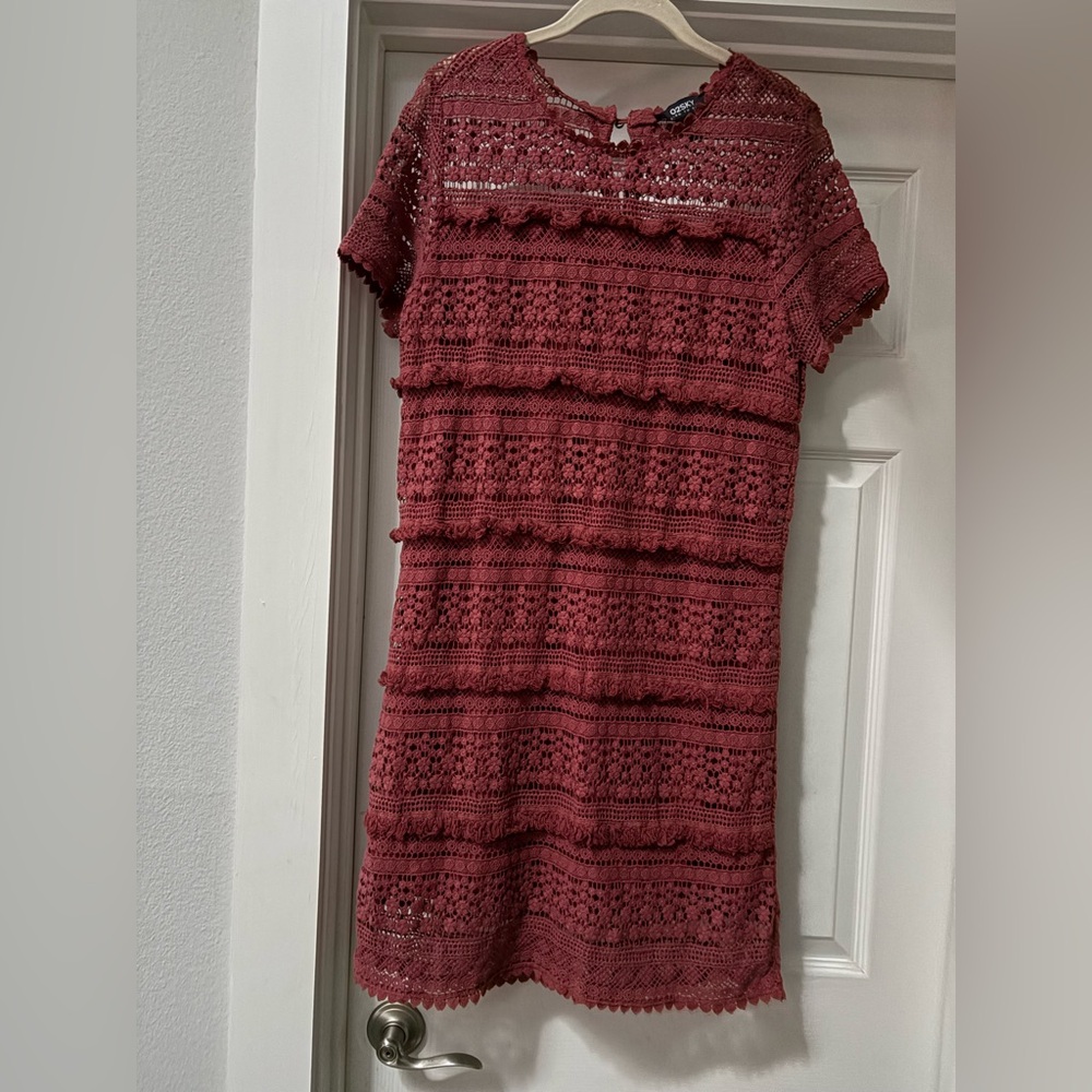 Burgundy Crochet Midi Dress